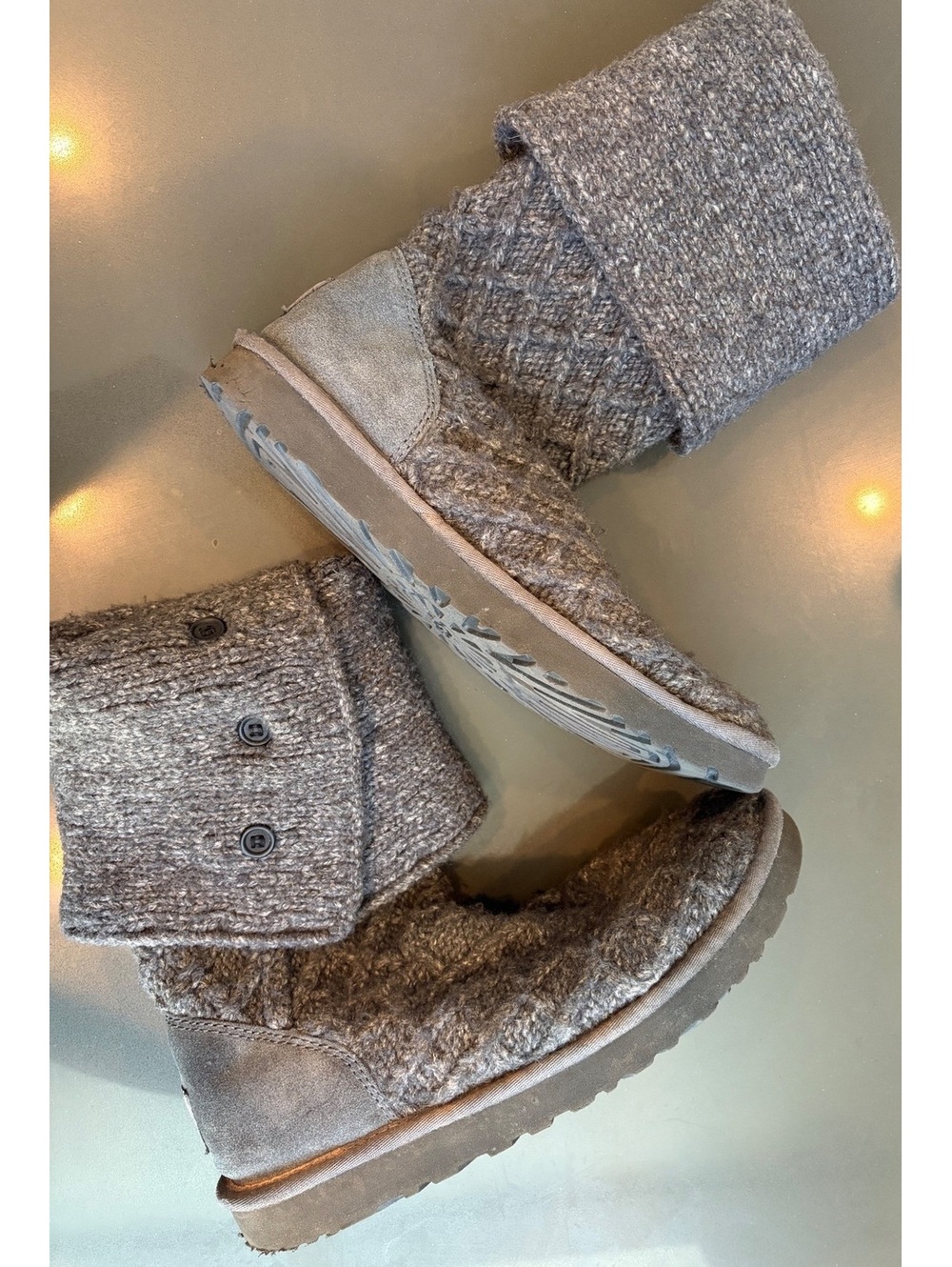 UGG Australia Women's Gray Knit Button Mid-Calf Boots Size 10 - Picture 4 of 12